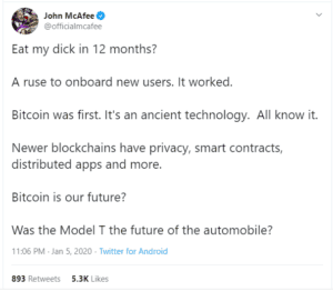 mcafee is backing off bitcoin
