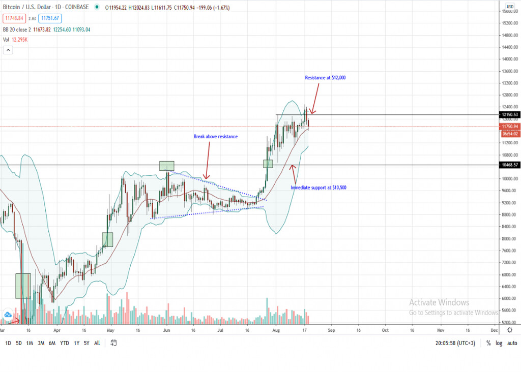 Gráfico diario del precio Bitcoin del 19 de agosto