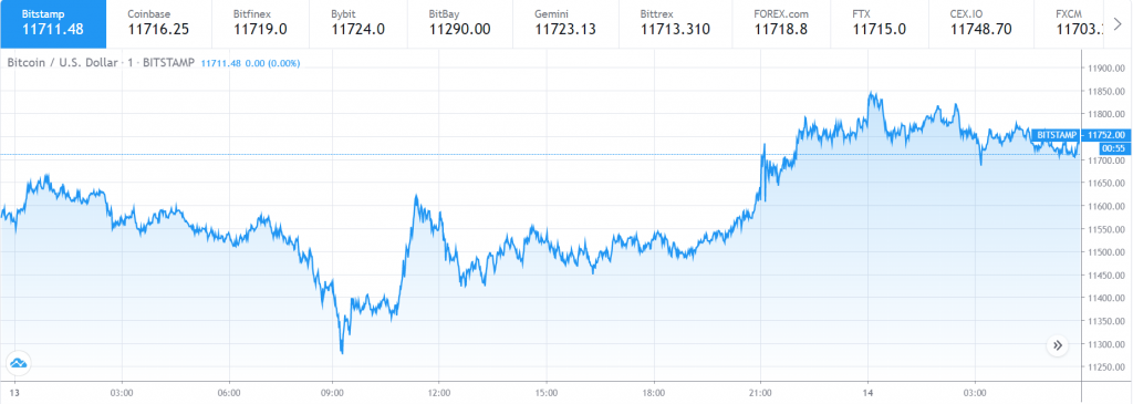 Bitcoin 가격 차트 8월 1일~13일