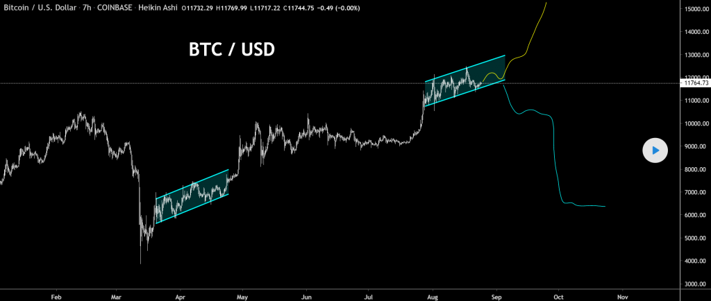 Bitcoin 가격 차트 8월 3일 - 24일
