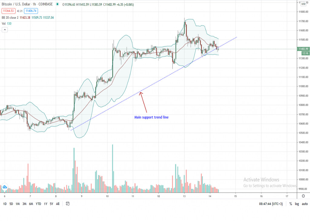 Graphique du prix Bitcoin sur une heure par TradingView