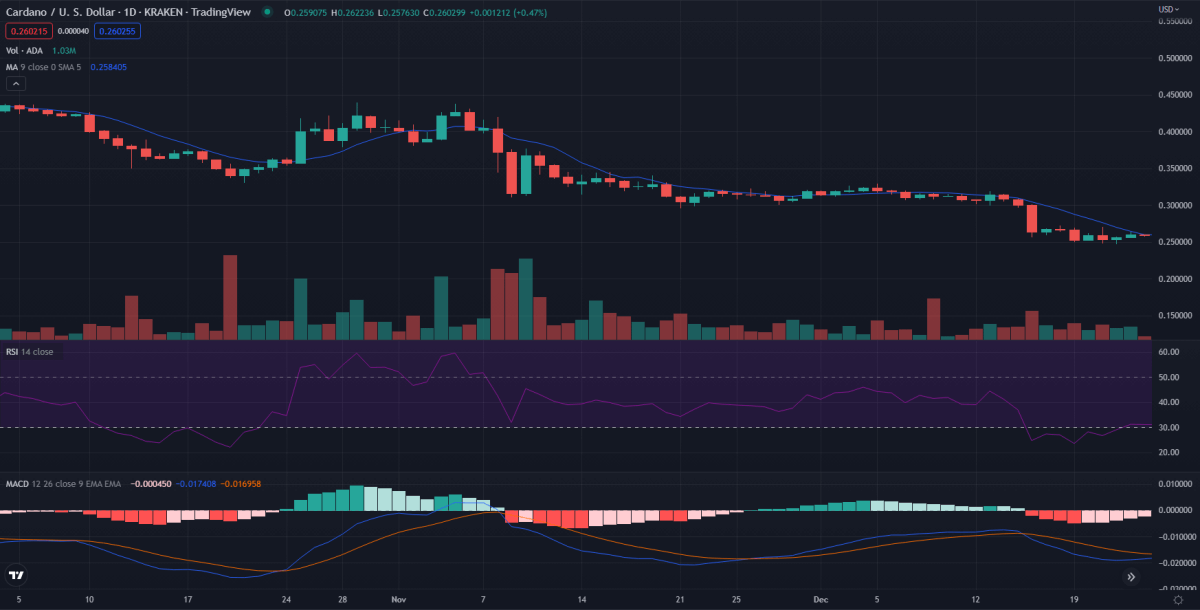 Análise do preço Cardano em 1 dia