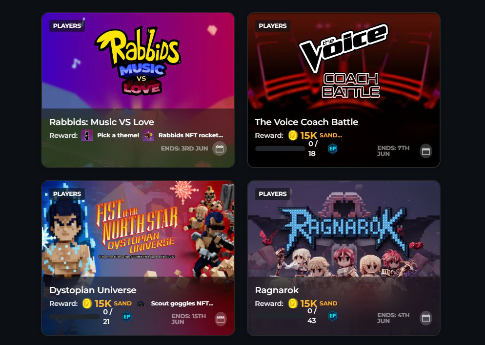 Captura de pantalla de los eventos de Sandbox tomada de su sitio web.