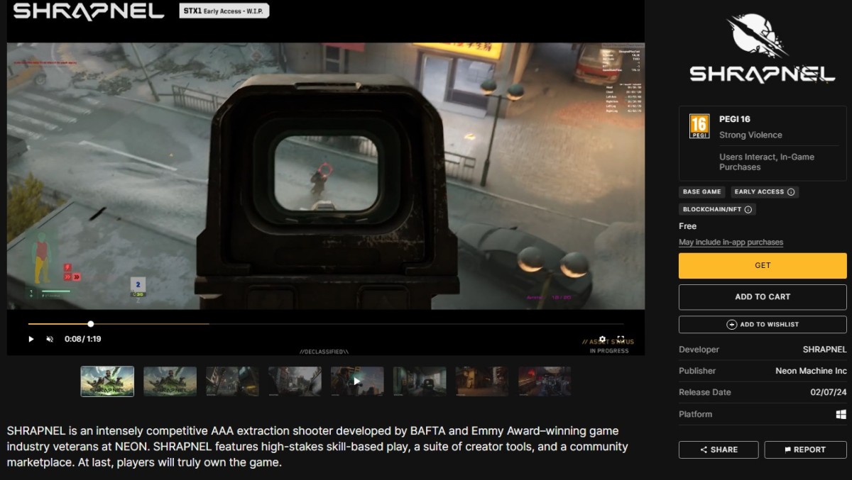 Shrapnel Epic Games store listing