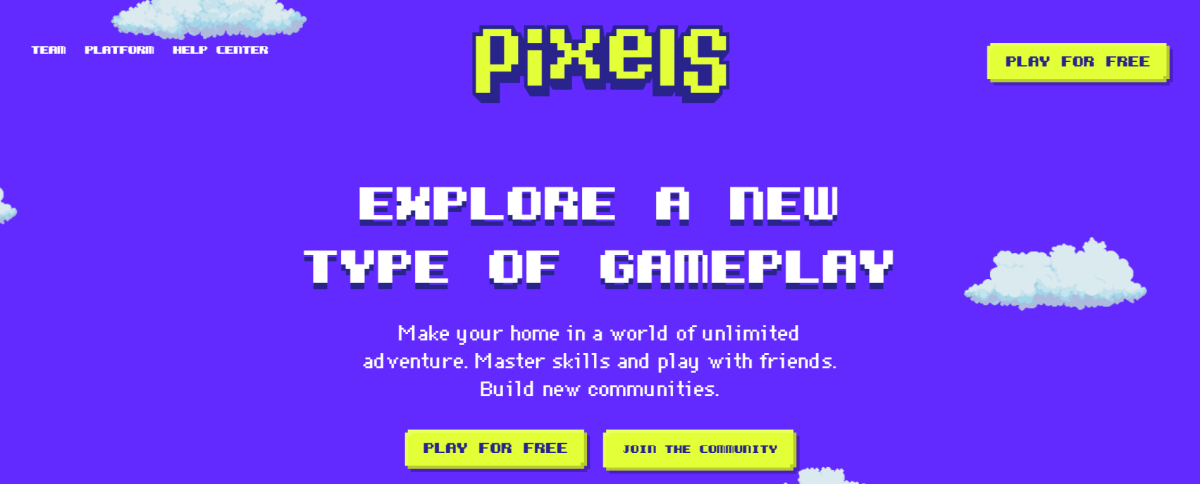 A screenshot of the from Pixels website homepage.