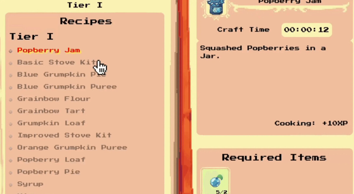 Screenshot of Tier system in Pixels