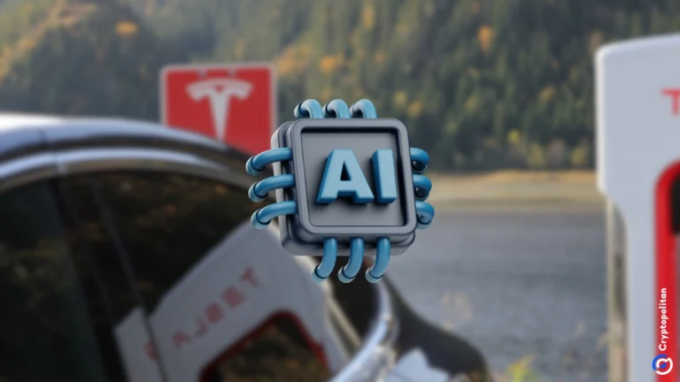 Un'icona che raffigura l'intelligenza artificiale con il logo Tesla sullo sfondo