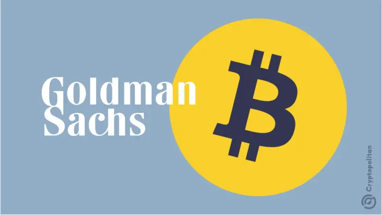 Goldman Sachs logo and Bitcoin