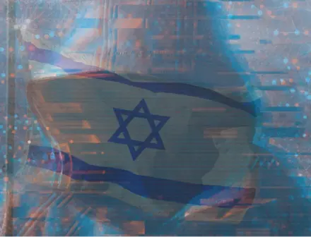 Hacker on background of Israeli flag