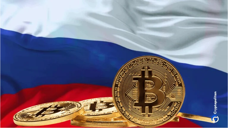 Graphique avec Bitcoinet le drapeau russe en arrière-plan