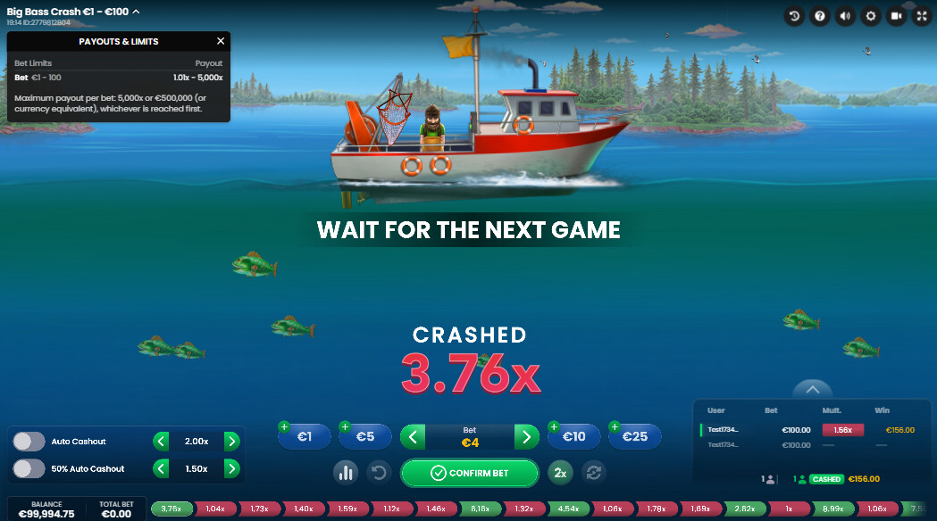 Играю в Big Bass Crash в казино Betzino