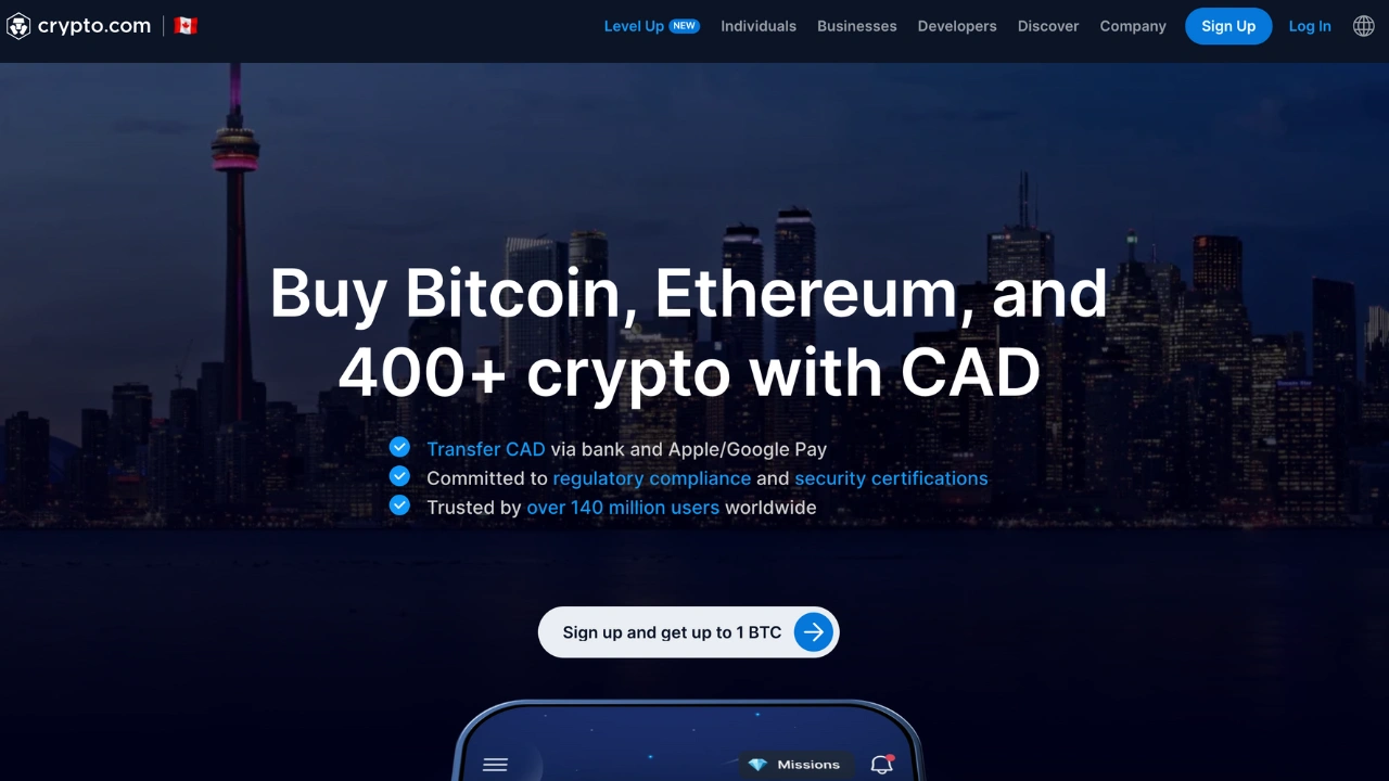 Sitio web de Crypto.com Canadá.