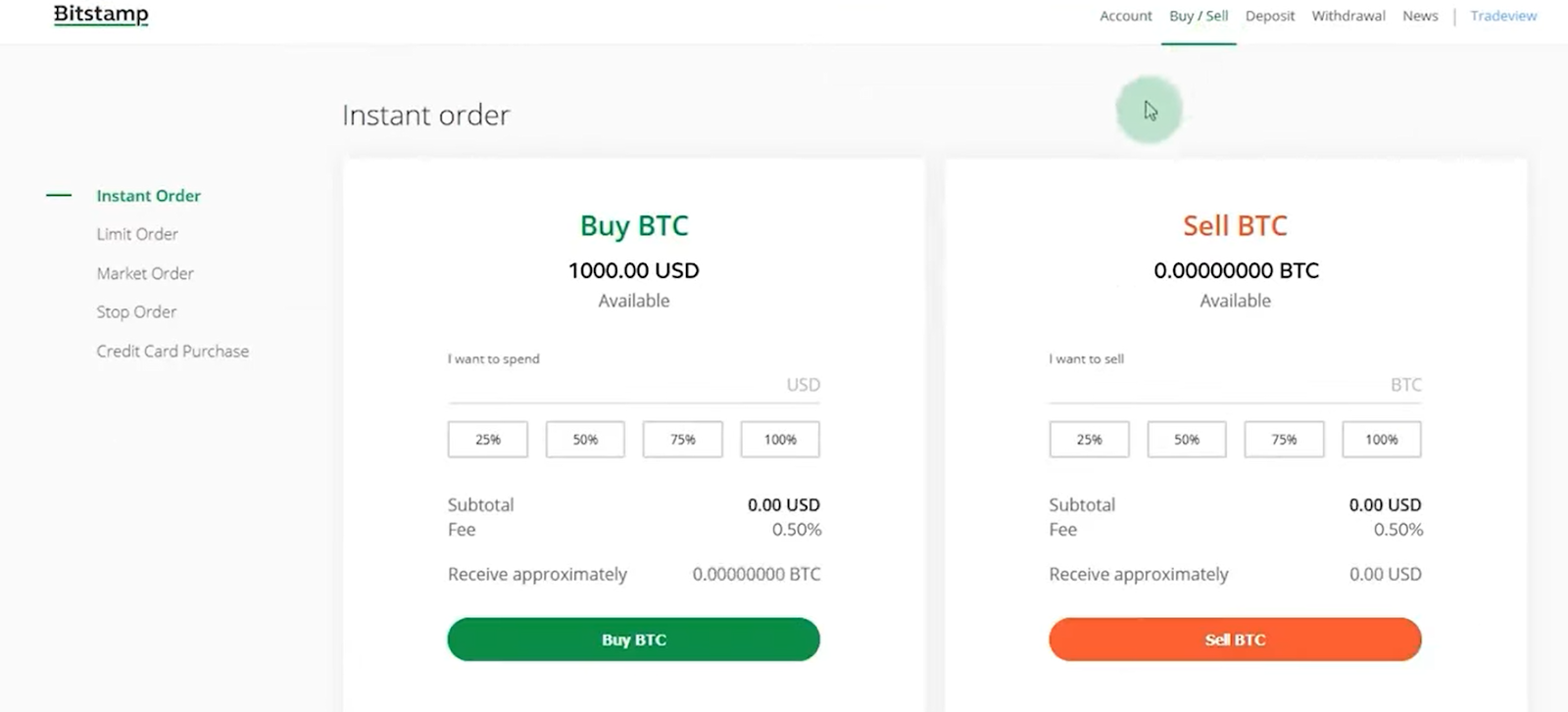 Making an Instant BTC trade on Bitstamp