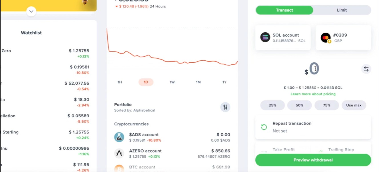 Uphold trading interface