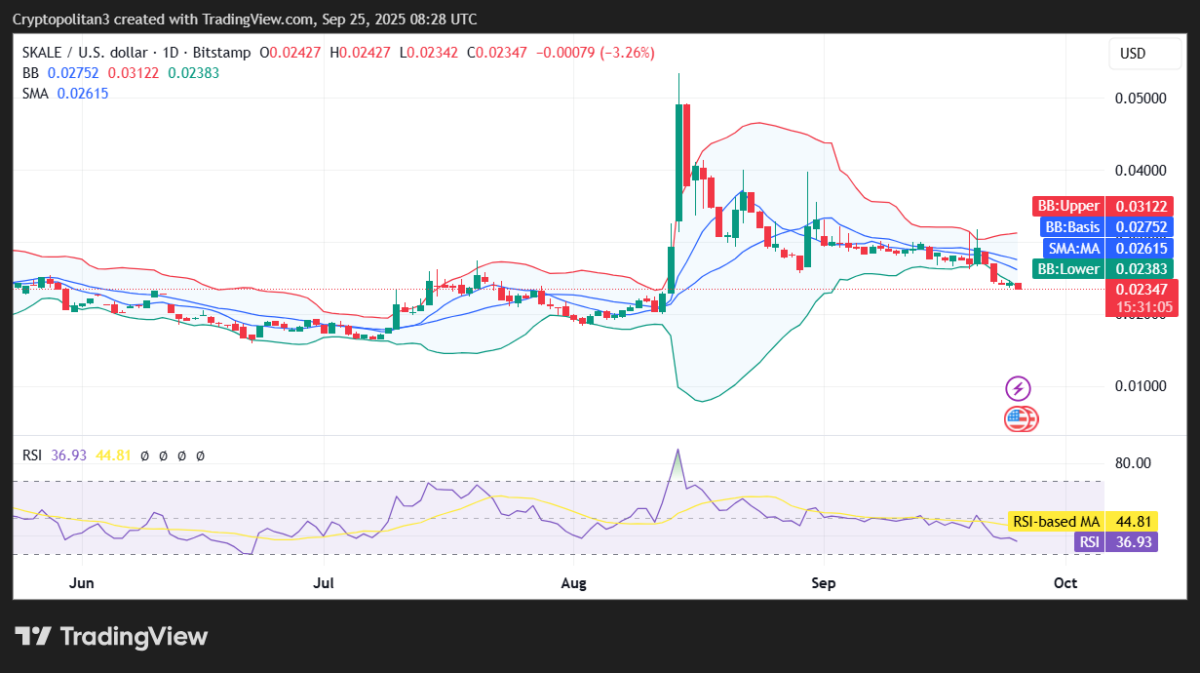Gráfico de preços diários do par SKL/USD. Fonte: TradingView