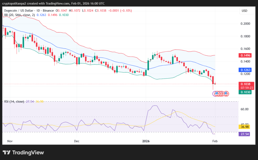 DOGE/USD 1-day price chart.