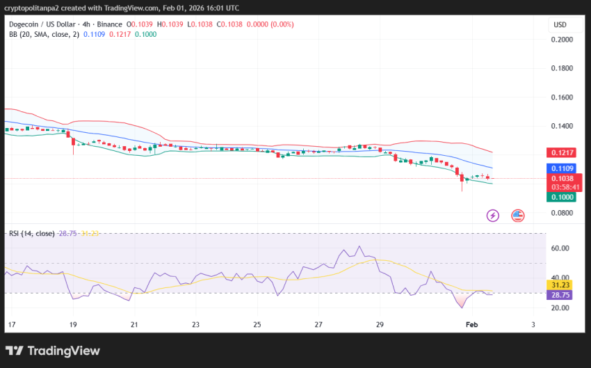 DOGE/USD 4-hour price chart.