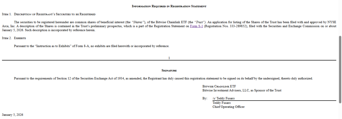 La SEC approva l'ETF spot Bitwise $LINK sulla borsa di New York