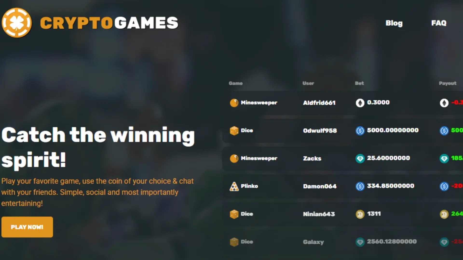 CryptoGames homepage