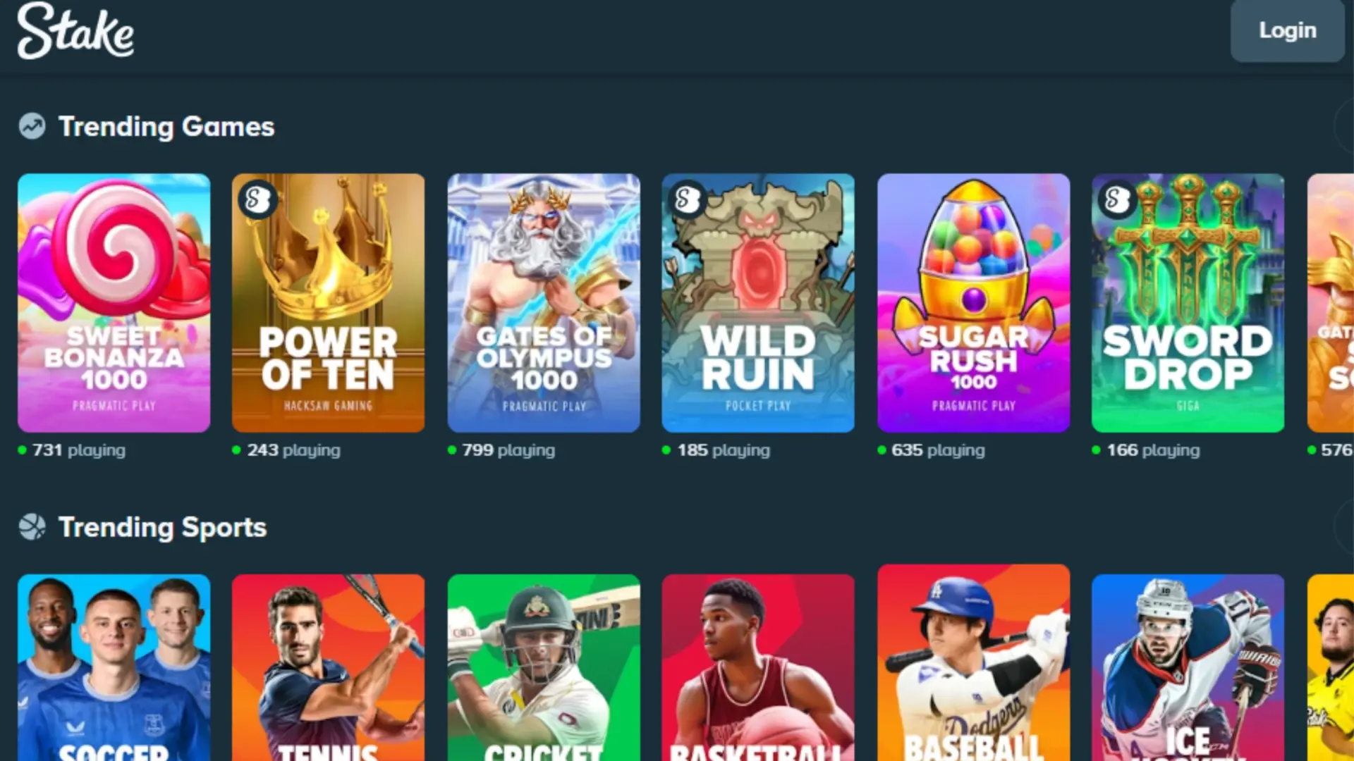 Stake Casino homepage