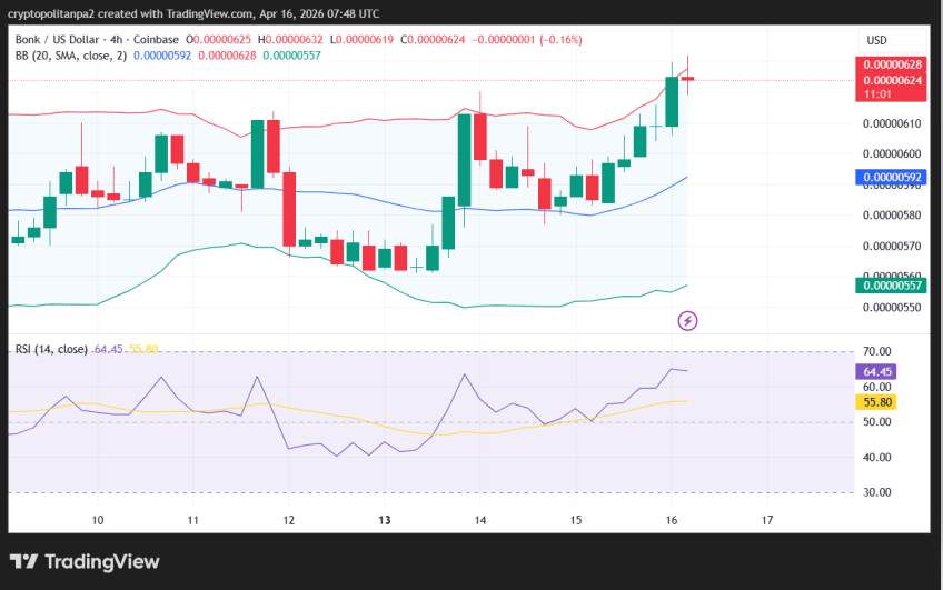 BONK/USD 4-hour price chart.