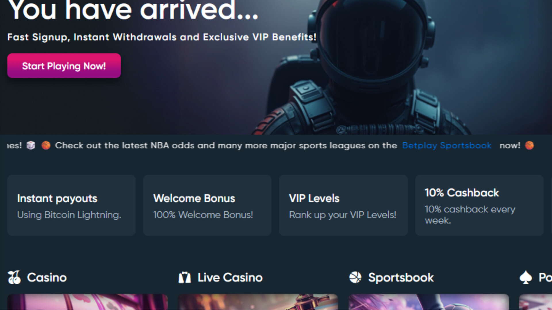 Page d'accueil des meilleurs casinos crypto de Betplay