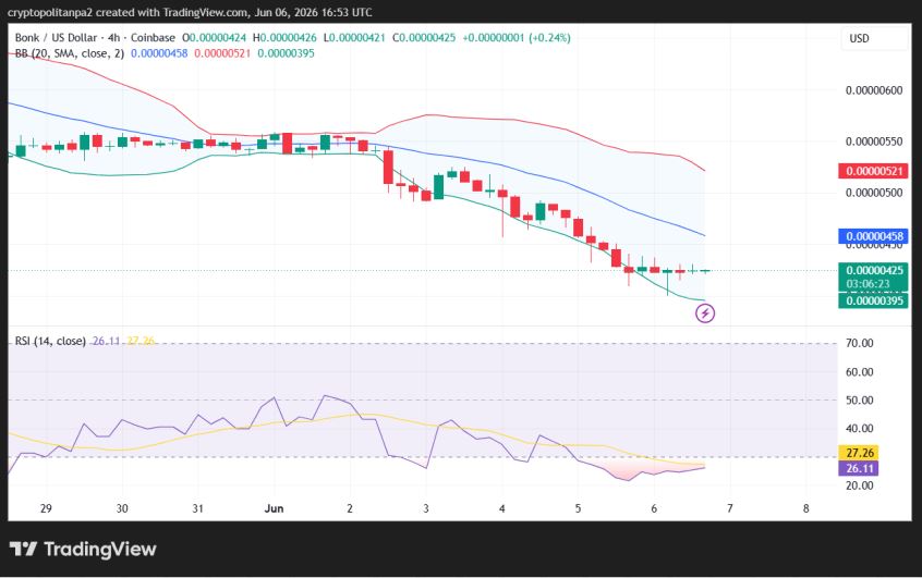 BONK/USD 4-hour price chart.
