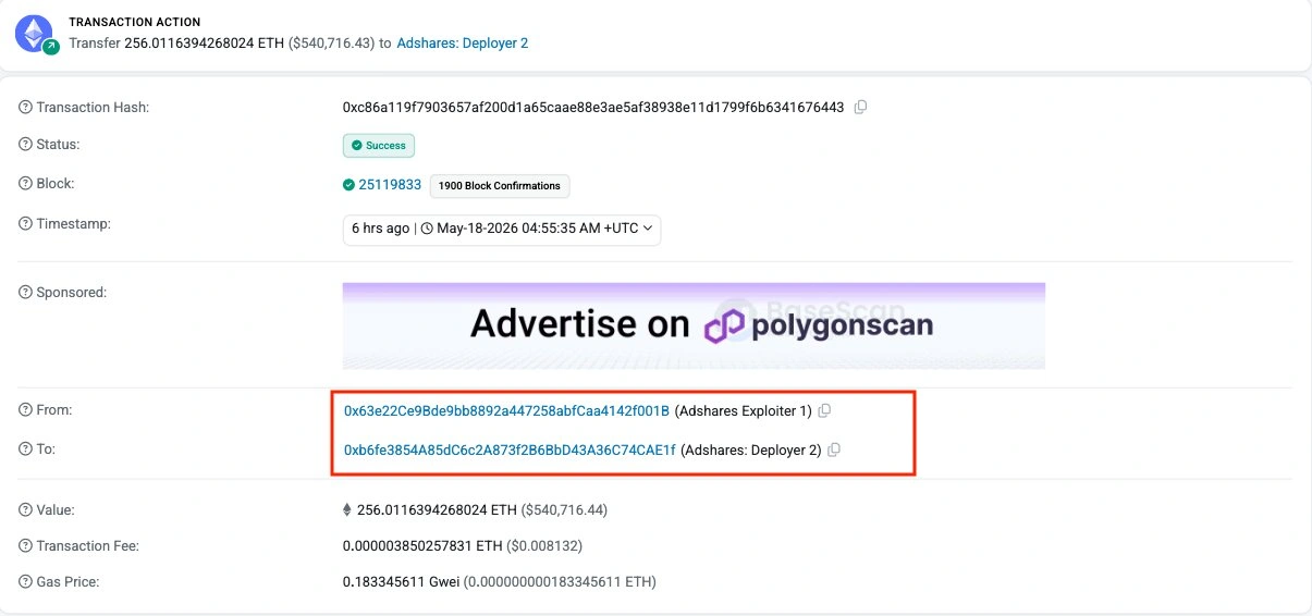O explorador da vulnerabilidade Adshares devolve 256 ETH após um ataque que custou US$ 628 mil, enquanto analistas alertam para possíveis golpes de recuperação de fundos.