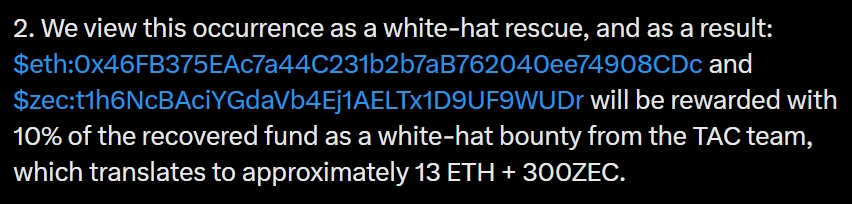 TAC declares $2.8M exploit as white hat incident after hacker refunds loot.