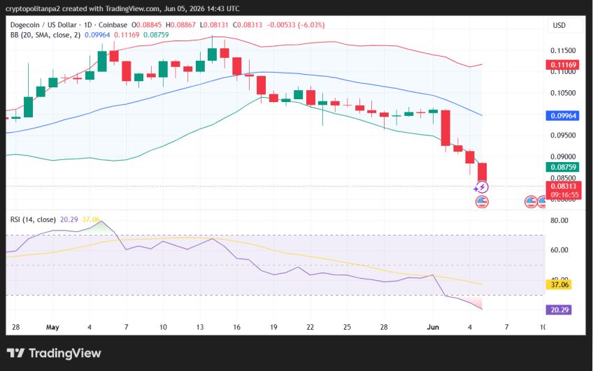 DOGE/USD 1日价格走势图。.