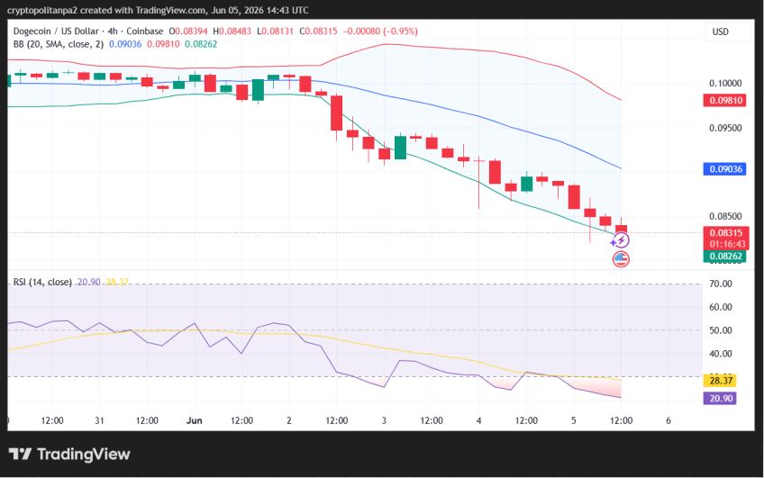 DOGE/USD 4小时价格图表。.