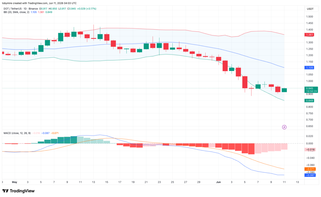 DOT/USDT 1-day price chart