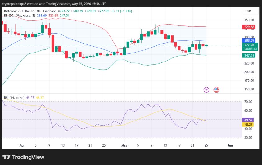 TAO/USD 1-day price chart.