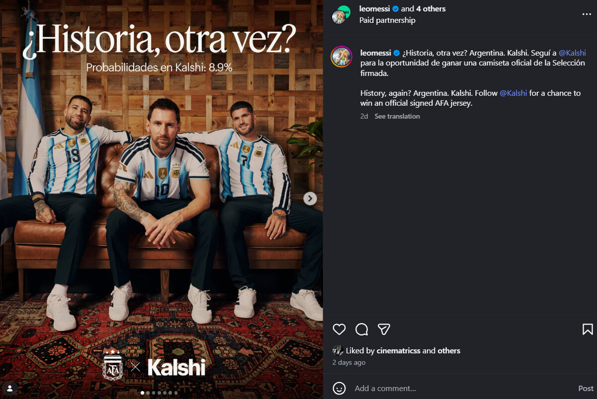 Lionel Messi launches Kalshi's Argentina partnership for the FIFA World Cup. Source: @Leomessi