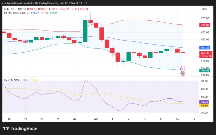 BNB/USD 1-day price chart.