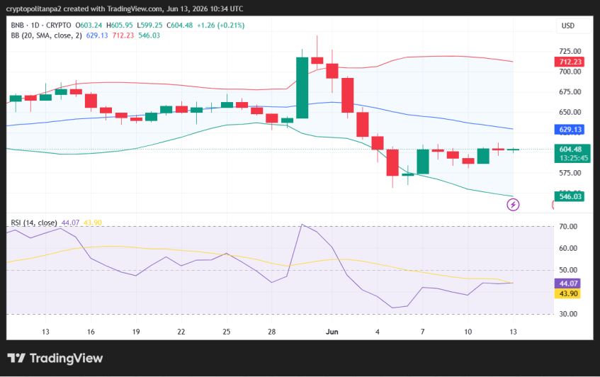 BNB/USD 1-day price chart.