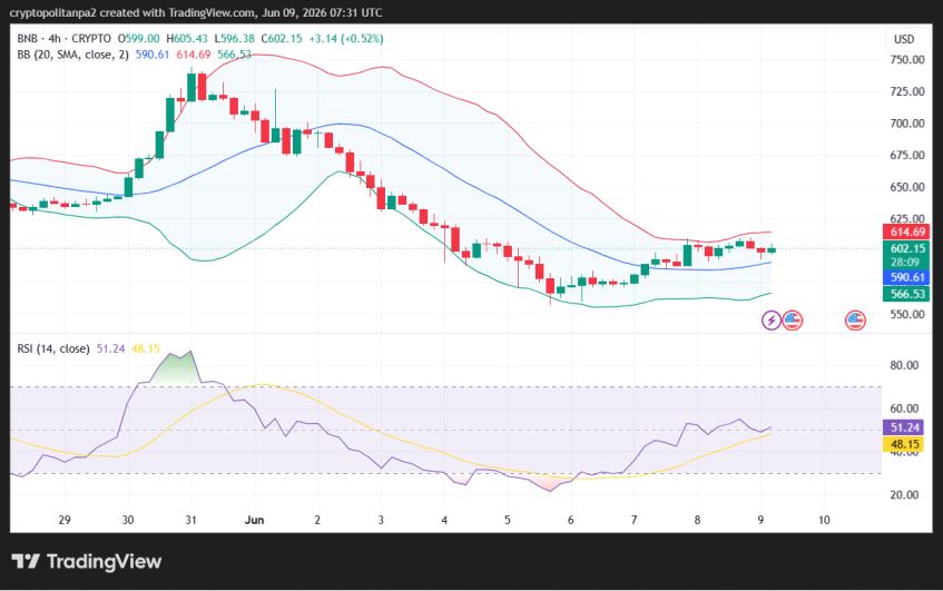 BNB/USD 4-hour price chart.