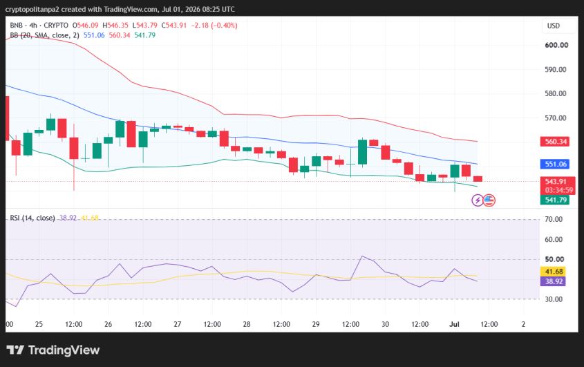 4-часовой график цены BNB/USD.