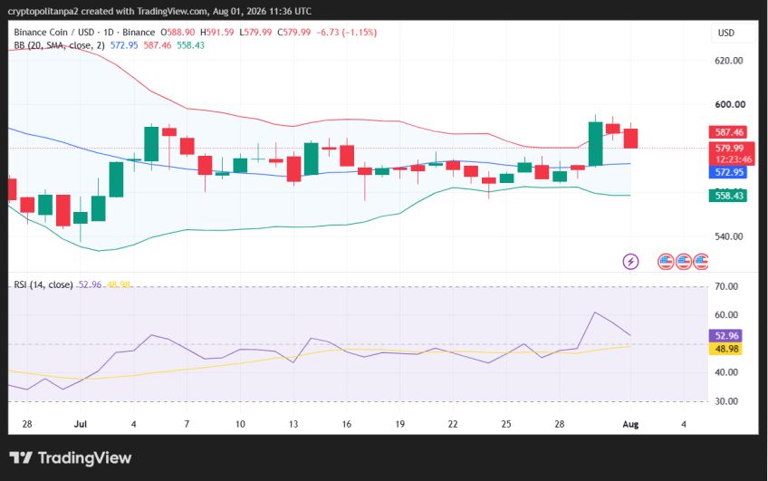 BNB/USD 1-day price chart.