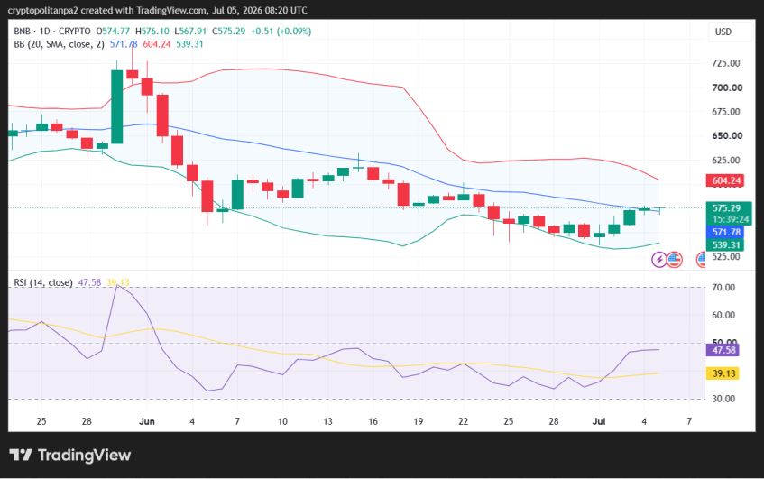 Gráfico de precios BNB/USD a 1 día.