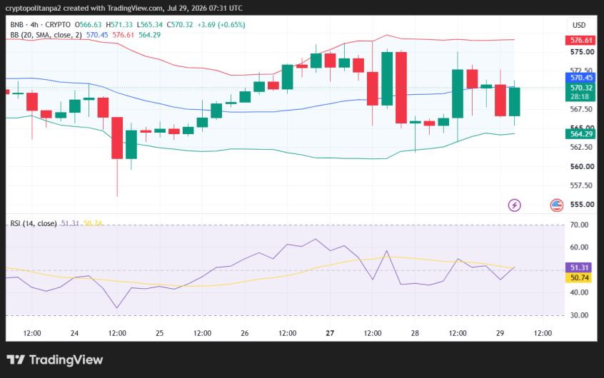 Grafico dei prezzi BNB/USD a 4 ore.