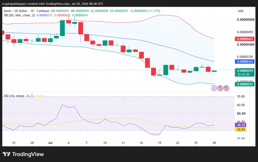 BONK/USD 1-Tages-Kursdiagramm.