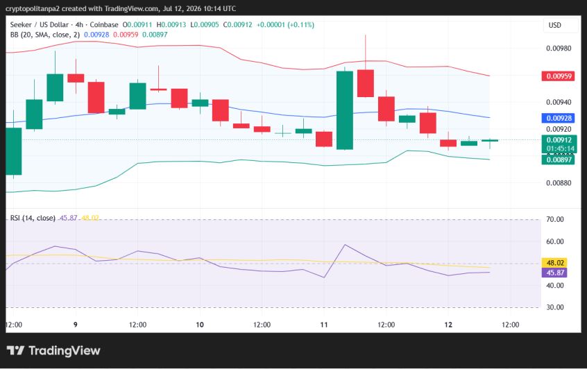 SKR/USD 4-hour price chart.