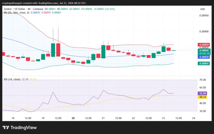 SKR/USD 4-hour price chart.
