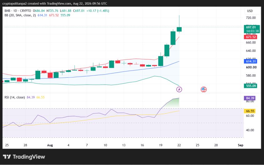 Graphique du cours BNB/USD sur 1 jour.