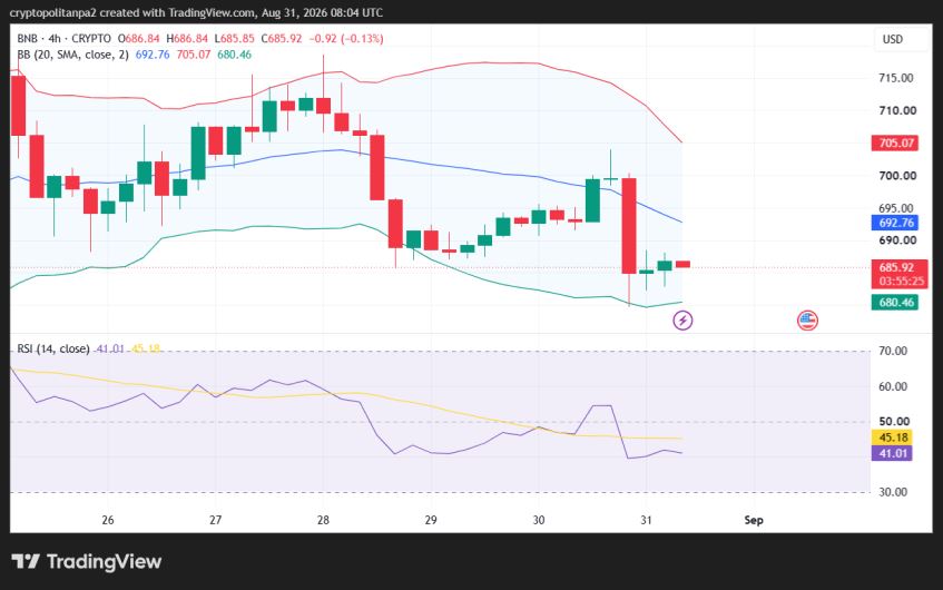 Grafico dei prezzi BNB/USD a 4 ore.