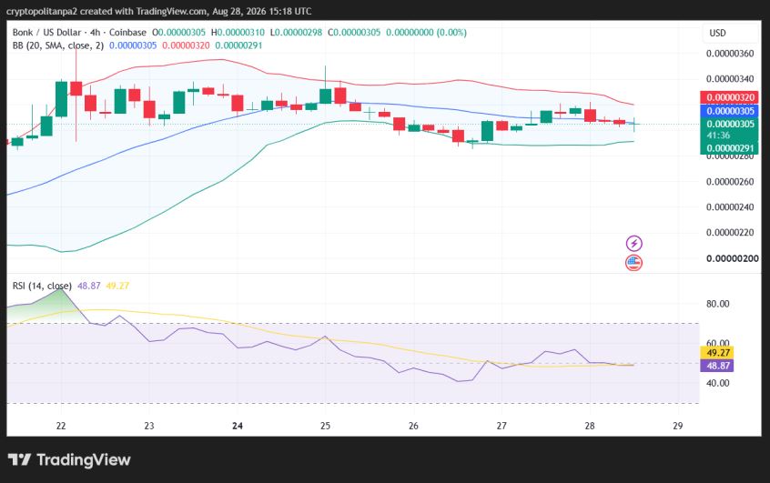 BONK/USD 4-hour price chart.