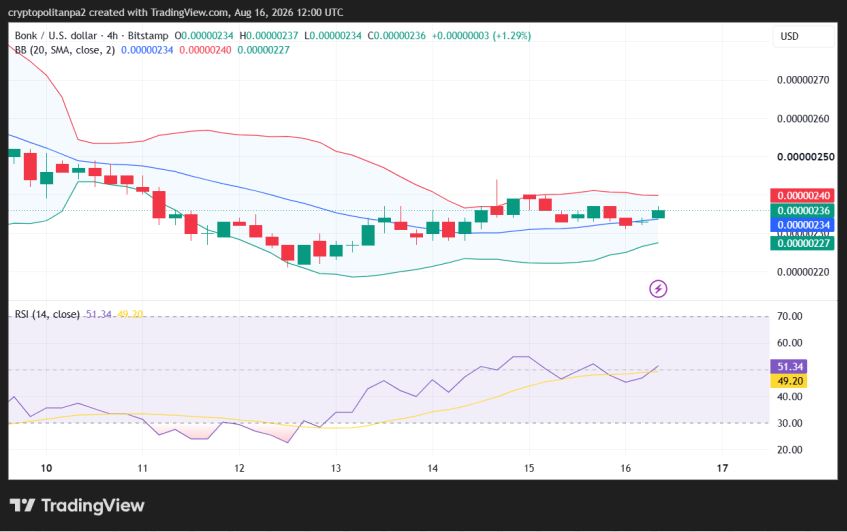 BONK/USD 4-hour price chart.