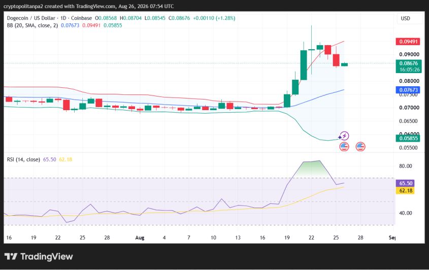 DOGE/USD 1日价格走势图。.