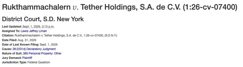 Tether froze $42.4 million in USDT on a verbal Homeland Security ask, suit says.